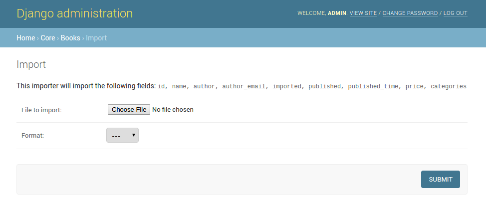 A screenshot of the 'import' view