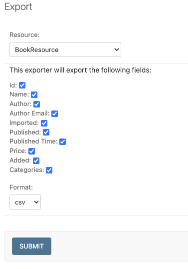 the export confirm page