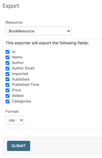 the export confirm page